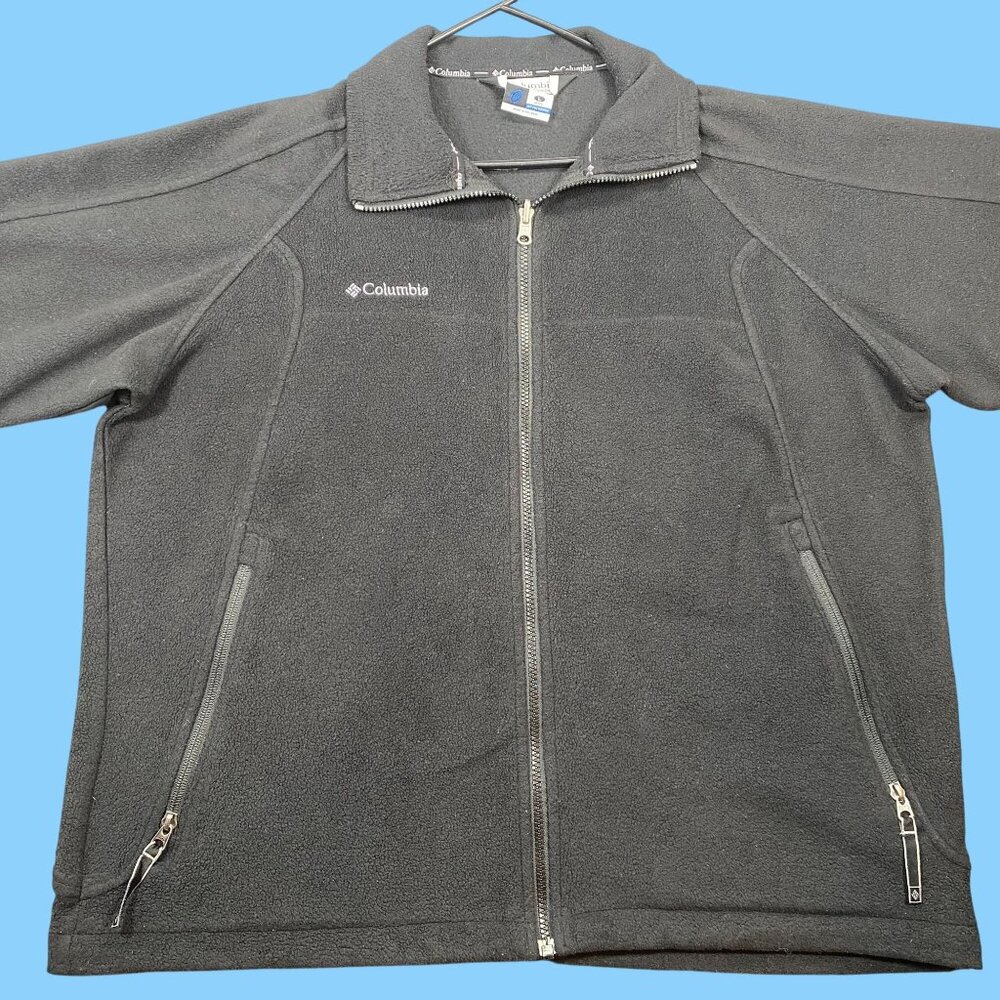 Columbia Mens Black Fleece Jacket Size Large Full Zip Warm Lightweight Durable